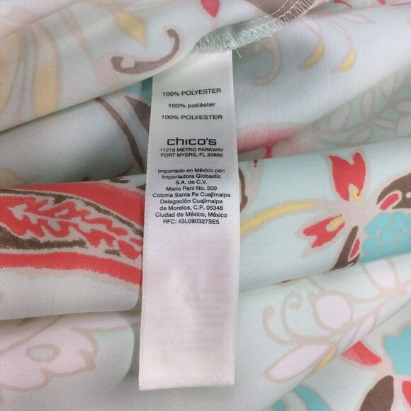 Chico's Shirt/Blouse Size 0/XS Paisley Floral Stretch Button Up Roll Tab Sleeves - Picture 3 of 6